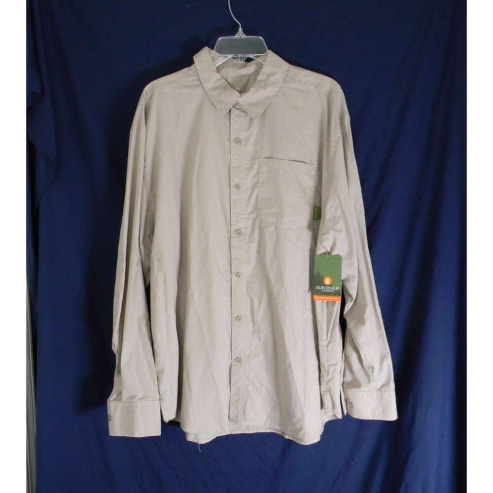 Sun River Sun Shirt Lightweight Kahki UPF 50+ Lens Cloth Button Up Pockets NWT